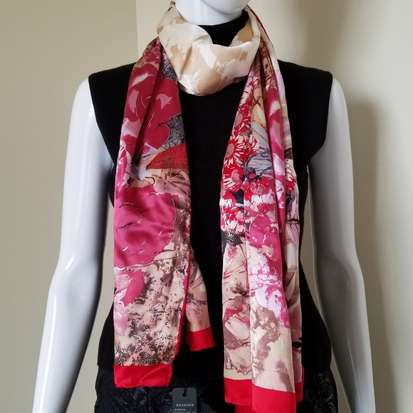 New Adorable Silk Floral Scarf - Picture 2 of 15